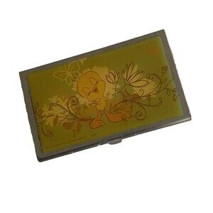 Vandor Tweety Bird  Metal Hinged Chrome Business Card Holder